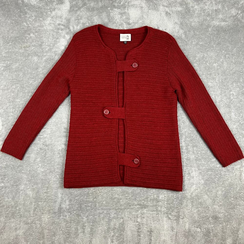 Simply Natural Sweater‎ Womens L Red Knit Baby Alpaca Soft Luxe Cardigan